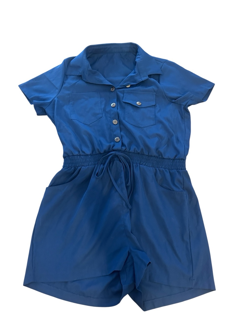 SHEIN Blue Short-Sleeve Drawstring Romper